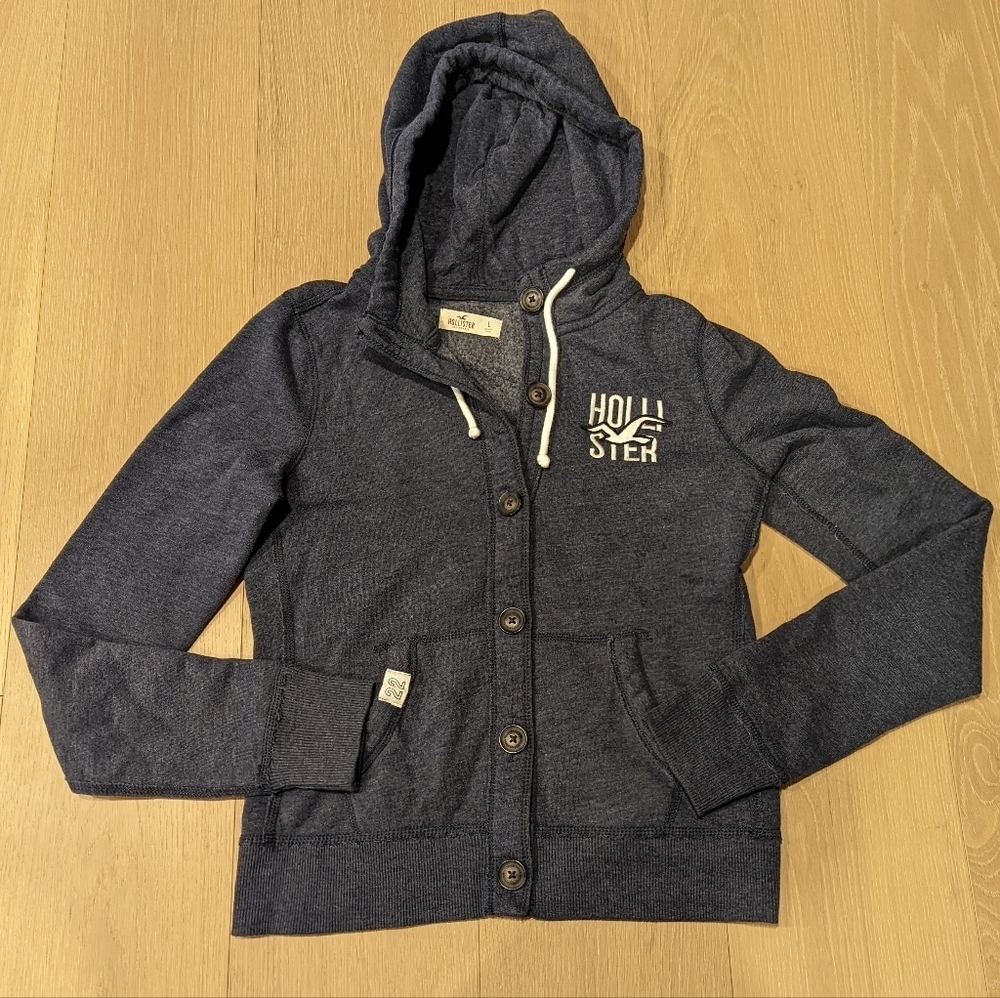Hollister Y2K Style Tight Navy Blue Hoodie